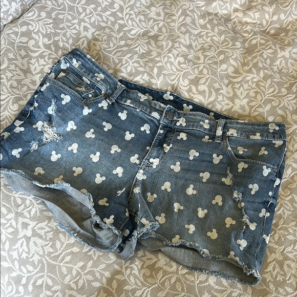 Disney Pants - Disney Denim Shorts with White Mickey Mouse Pattern